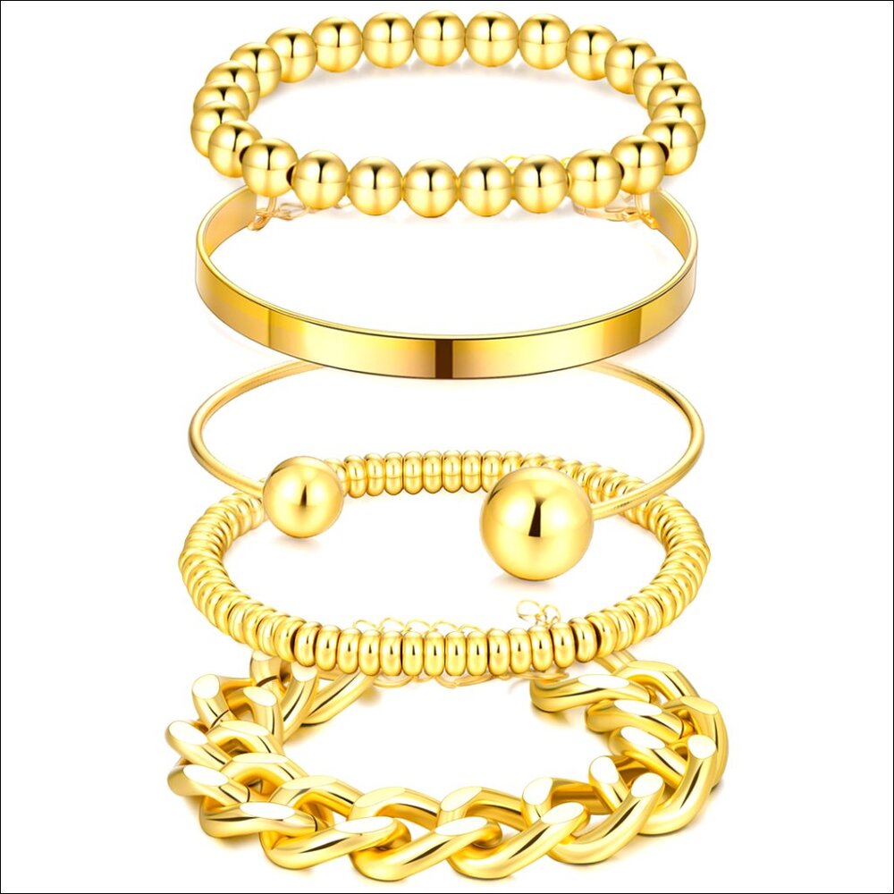 5-Piece Adjustable Stackable Bracelet Set, Chunky… - image 1